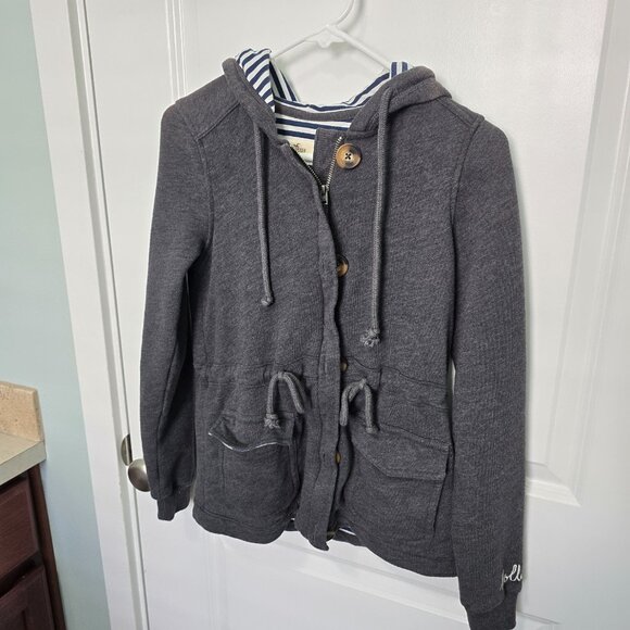 Hollister Hoodie Sweatshirt Drawstring Waist Buttons Pockets Size Small - Picture 5 of 8